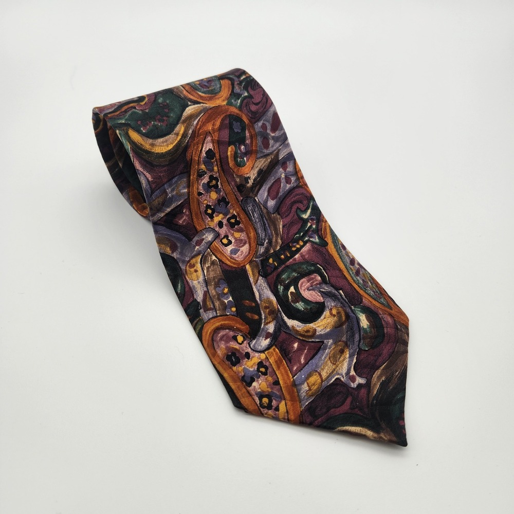 Chez Roffe New York Mens Silk Tie Multi Color Abstract Paisley Wide 4 Inch Blade